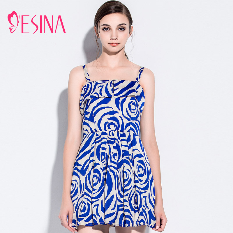 百馨娜2015夏装新款个性气质斑马纹印花吊带连衣裙