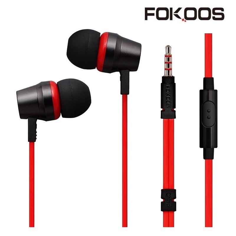 Fokoos X1金属入耳式面条线重低音乐耳机带麦手机电脑mp3运动魔音