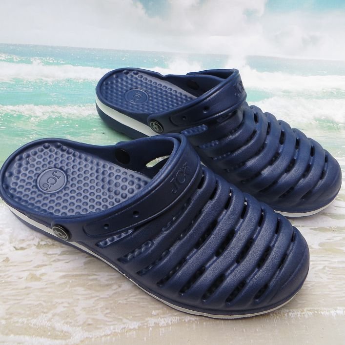 热卖夏季凉鞋透气男士凉拖包头洞洞鞋凉爽沙滩鞋韩版潮花园鞋深蓝