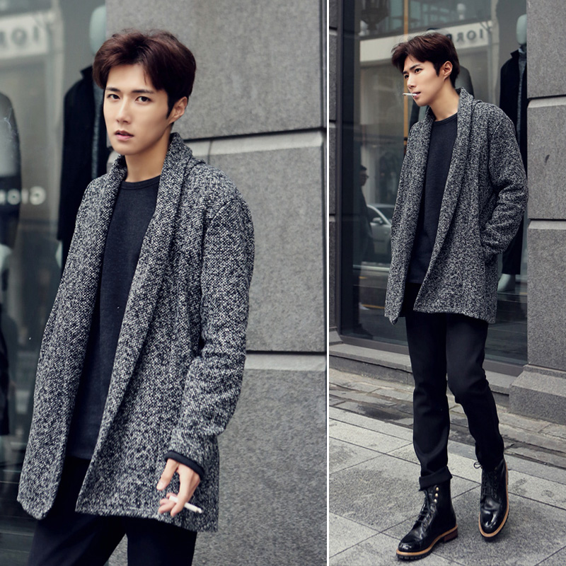 2015春装新款韩版修身个性无扣设计男士短款风衣潮流男式休闲外套