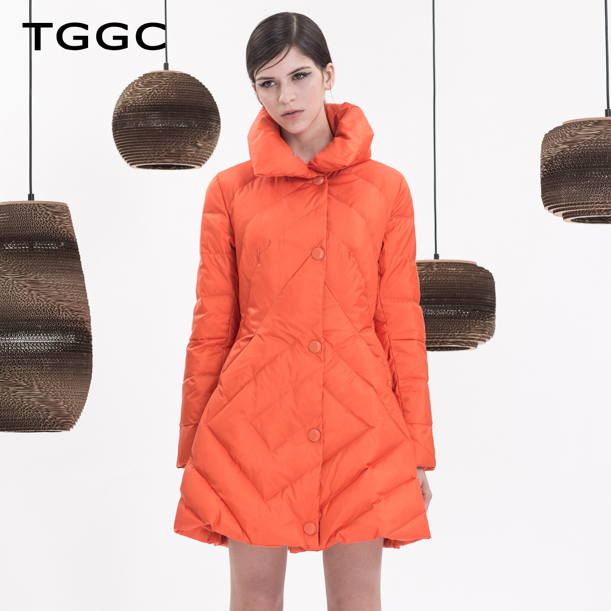 TYSKJ 2015冬装新款时尚收腰长袖女外套中长款保暖羽绒服 J16308