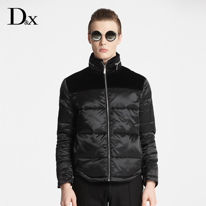D＆X意大利品牌男装冬季厚款羽绒服 时尚男士丝绒拼接短款羽绒服