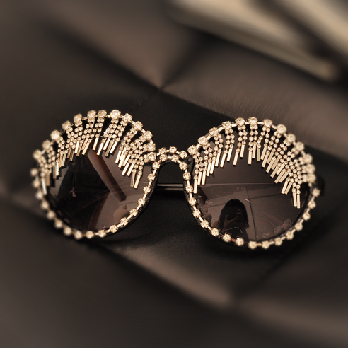 现货 A-morir 水钻流苏造型太阳眼镜 闪爆华丽水晶帘个性眼镜