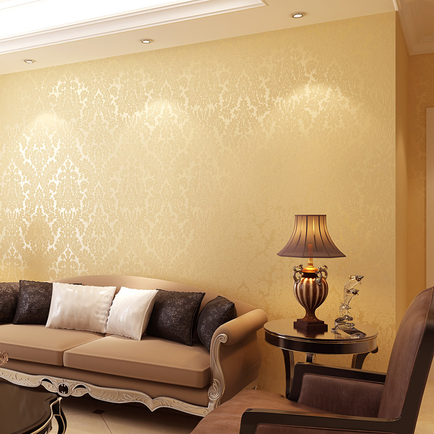 欧式 大马士革 可擦洗 客厅电视背景墙壁纸 米黄色卧室墙纸 特价