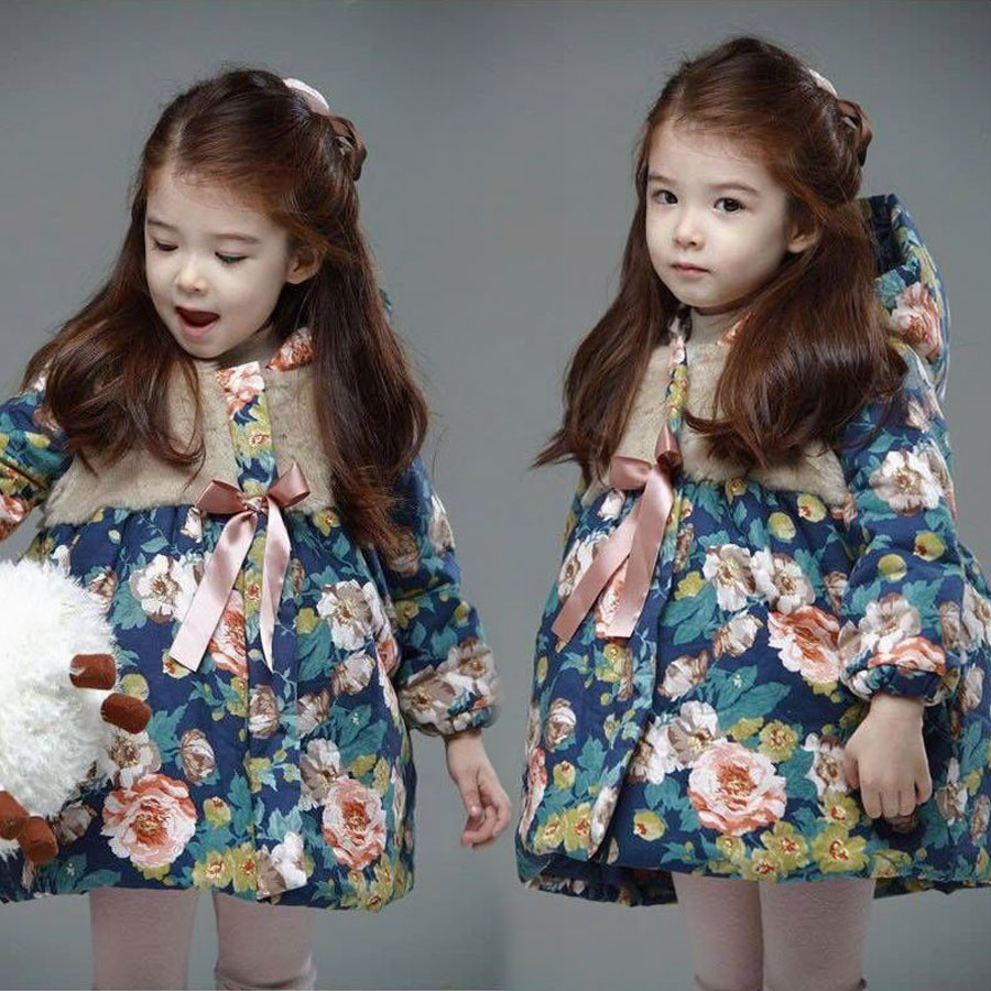 童装2014冬装新款女童 韩版环保印花长款棉袄棉衣外套棉服
