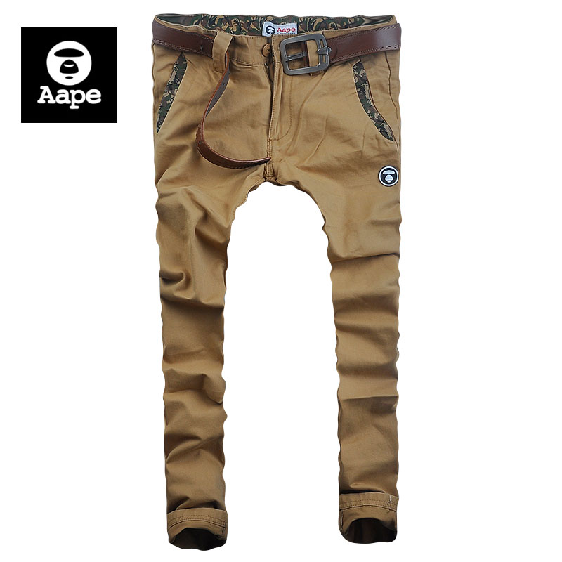 Aape 男裤专柜新款 经典迷彩布包边 男士直筒休闲裤长裤