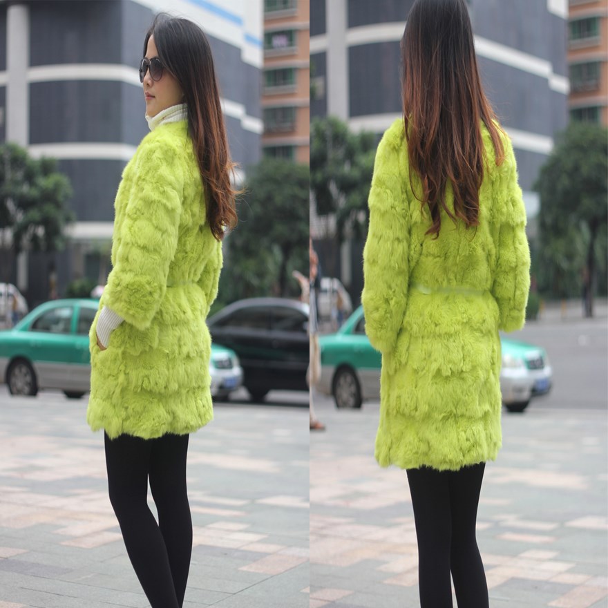 2013冬獭兔毛皮草 女装 中长款荧光绿时尚洋气皮草外套