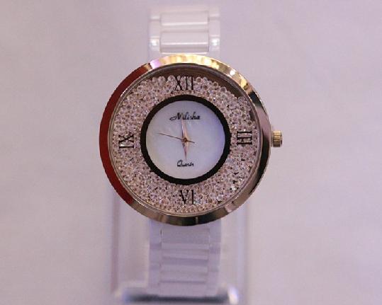 MILISHA米丽莎新款正品女式水钻陶瓷手表 经典时尚防水手表