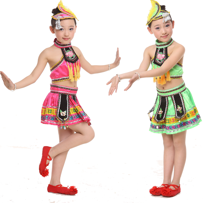 女童表演舞台服 少数民族苗族服装 拉丁礼服儿童演出服 少儿舞蹈