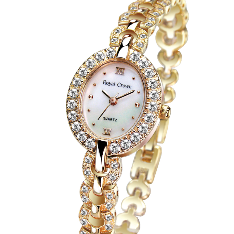 特价限时秒杀Royal Crown白金珠宝链镶钻椭圆形女性表2100手表