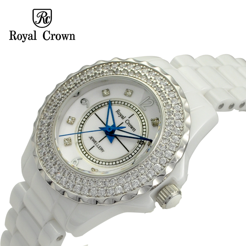 royal crown旗舰店 萝亚克朗皮带镶钻陶瓷表水钻表女手表正品防水