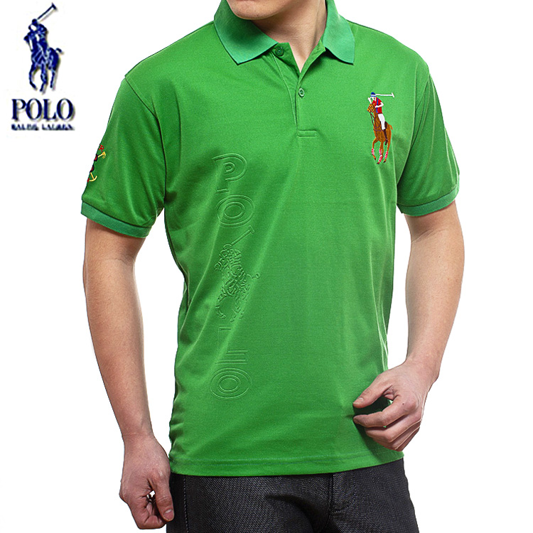 2013夏装新品 圣大保罗正品 纯色翻领 纯棉 男士短袖T恤819绿色