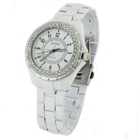 爆款时尚女表白色镶钻仿陶瓷手表装饰百搭款韩流韩版便宜手表