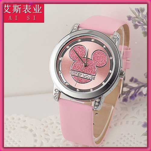 迪士尼韩国时尚潮流米奇皮带粉红米老鼠学生手表卡通手表阿狸手表