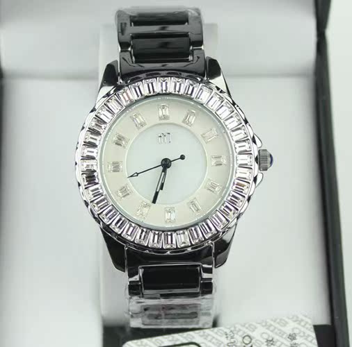 花园町 专柜正品白色陶瓷 新款满钻石英女士高端时装时尚手表奢华