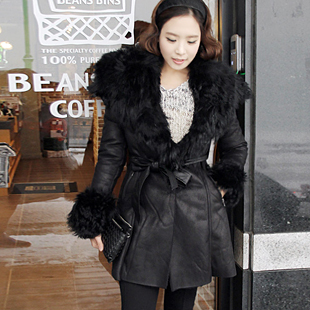2013冬季韩版女装新款 冬季鹿绒皮保暖棉衣棉外套修身毛领大衣