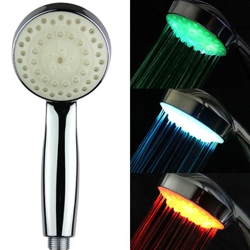 三创淋浴喷头手持花洒LED七彩发光花洒温控自动变色无需电源包邮