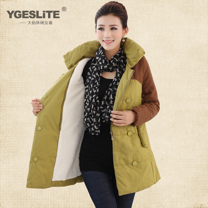YGESLITE 2013冬季新款韩版中年女装棉袄 拼接大码中长款棉衣 女