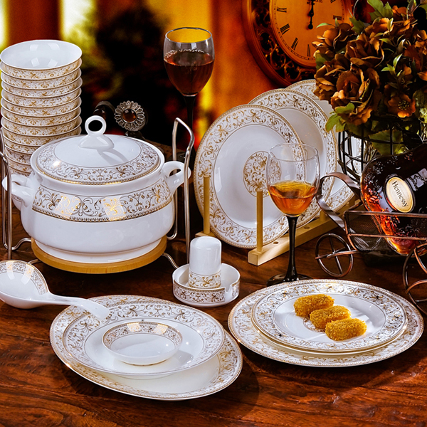 景德镇陶瓷餐具 66头骨瓷餐具套装正品 配20个碗 碗盘碟 送二面碗