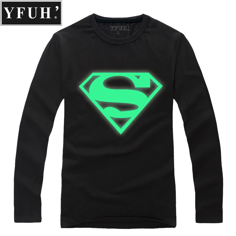 YFUH 新款韩版秋装夜光t恤超人T恤Superman男装情侣潮男长袖体恤