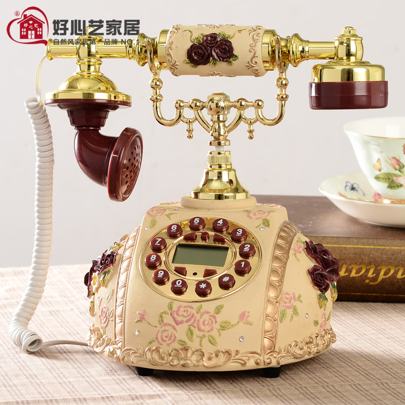 创意仿古董工艺品电话机时尚紫红色奢华玫瑰花座机高档家居装饰品