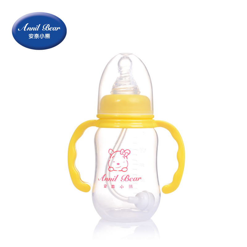 安奈小熊 宝宝奶瓶带吸管手柄标准口径新生婴儿奶瓶防胀气 正品
