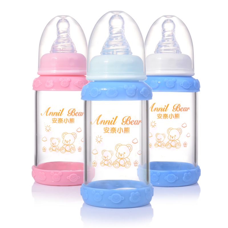 安奈小熊新生婴儿宝宝防胀气玻璃果汁奶瓶感温小奶瓶喝水正品包邮