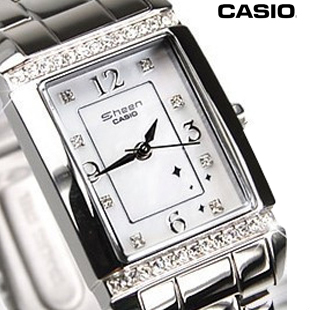 五年双冠店 卡西欧正品 SHN-4016D-7A 方形贝壳盘 钢带 女士手表