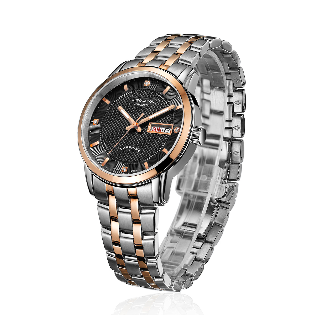 威丹卡顿原装进口机芯手表男士机械表高端玫瑰金黑面精钢316L手表