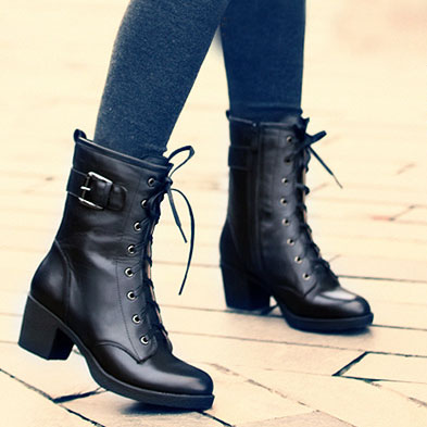 秋鞋女2013新款靴女士皮靴秋天女靴短靴中跟黑色粗跟系带马丁靴子