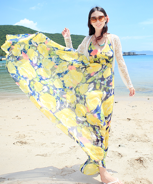 2014夏季新款连衣裙 雪纺沙滩长裙 海边度假吊带裙子 波西米亚花