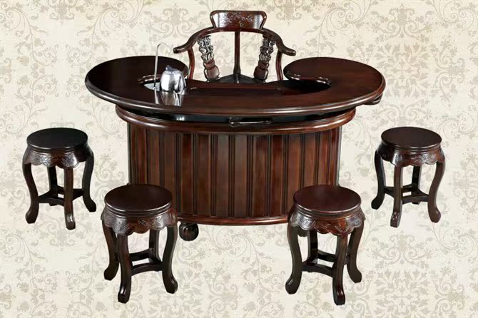 榆木仿古泡茶桌 中式古典桌椅组合 功夫茶桌客厅茶桌 鸟巢桌