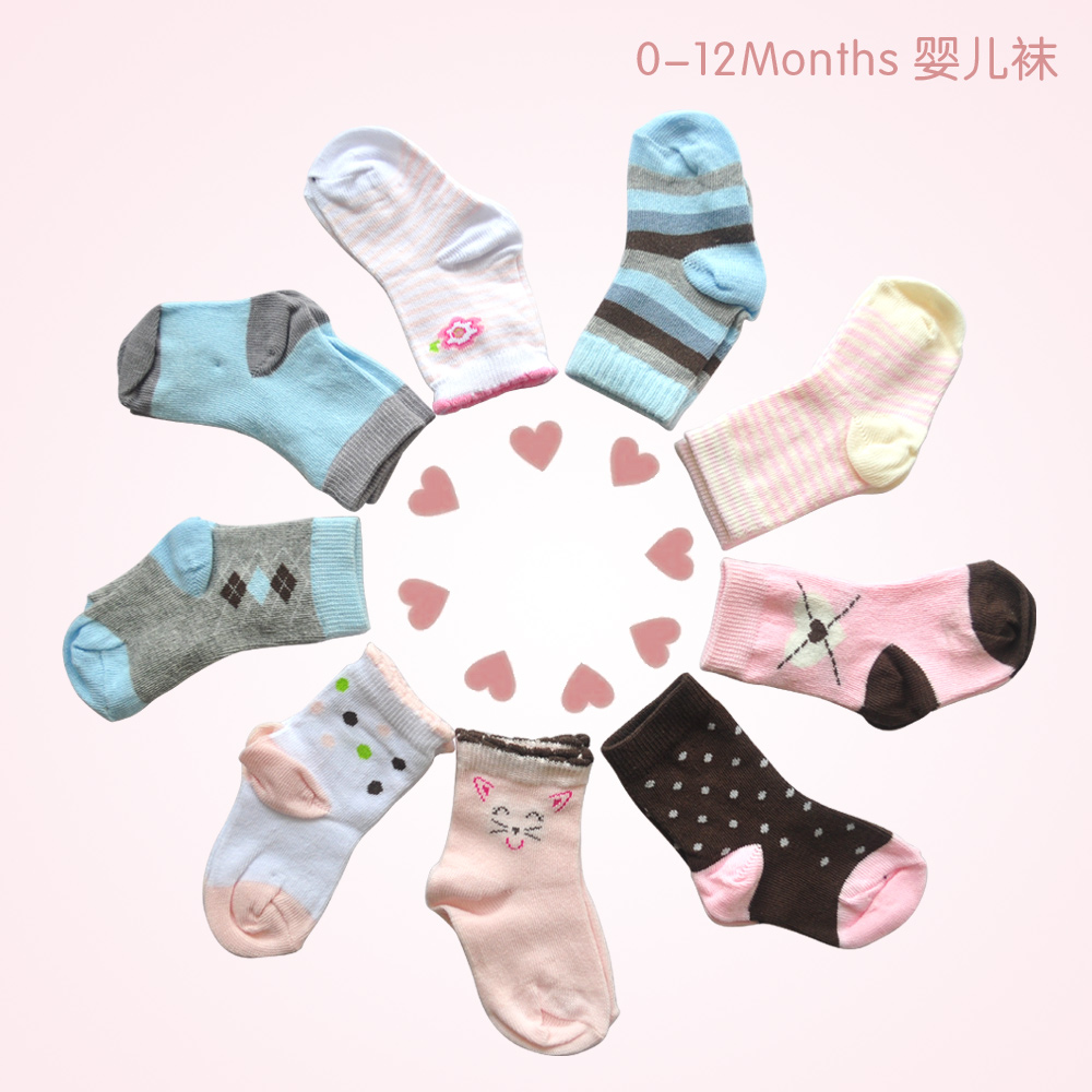 婴儿袜/童袜 宝宝袜 外贸原单 纯棉 多色 0-12个月 3双组