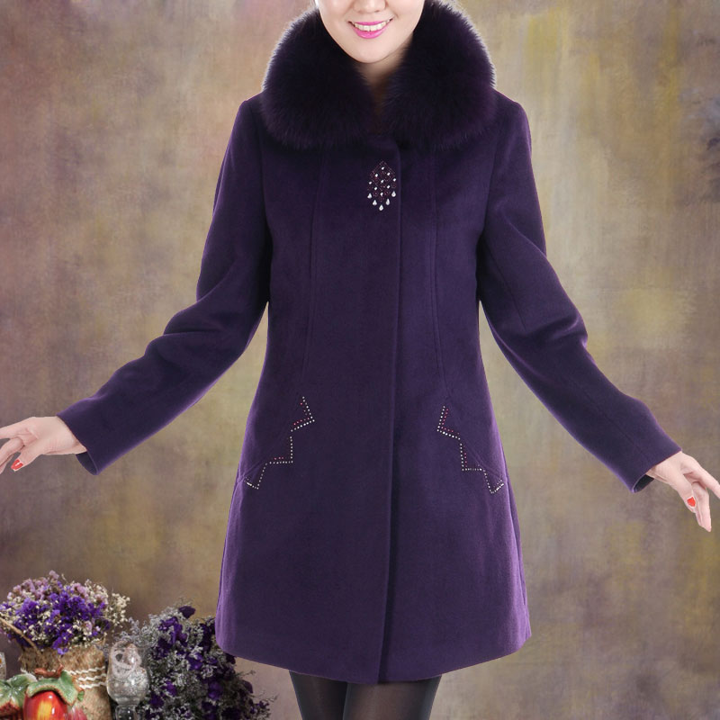 2013中老年羊绒大衣女毛领秋装冬装大码加肥中年女装呢子大衣外套