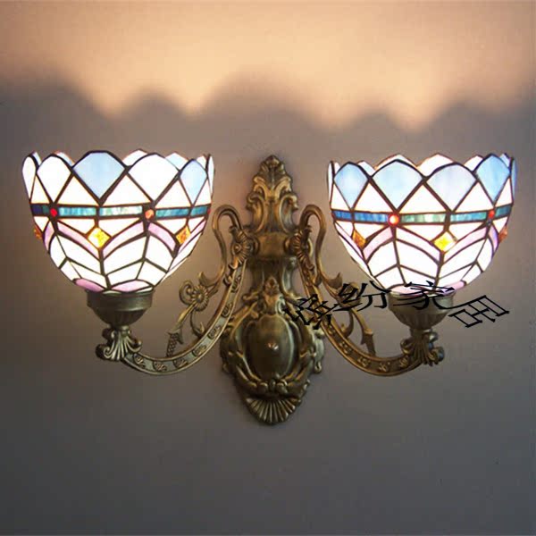 简欧现代风格帝凡尼双壁灯镜前灯卧室壁灯蓝色地中海经典灯具正品