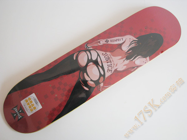 17SK实体专业滑板店,2010新款 Justice板面-TATTOO GIRL,赠教学
