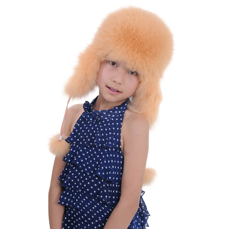 新款 狐狸毛皮草帽子 真皮雷锋帽 黄色 冬天 女款特价 儿童