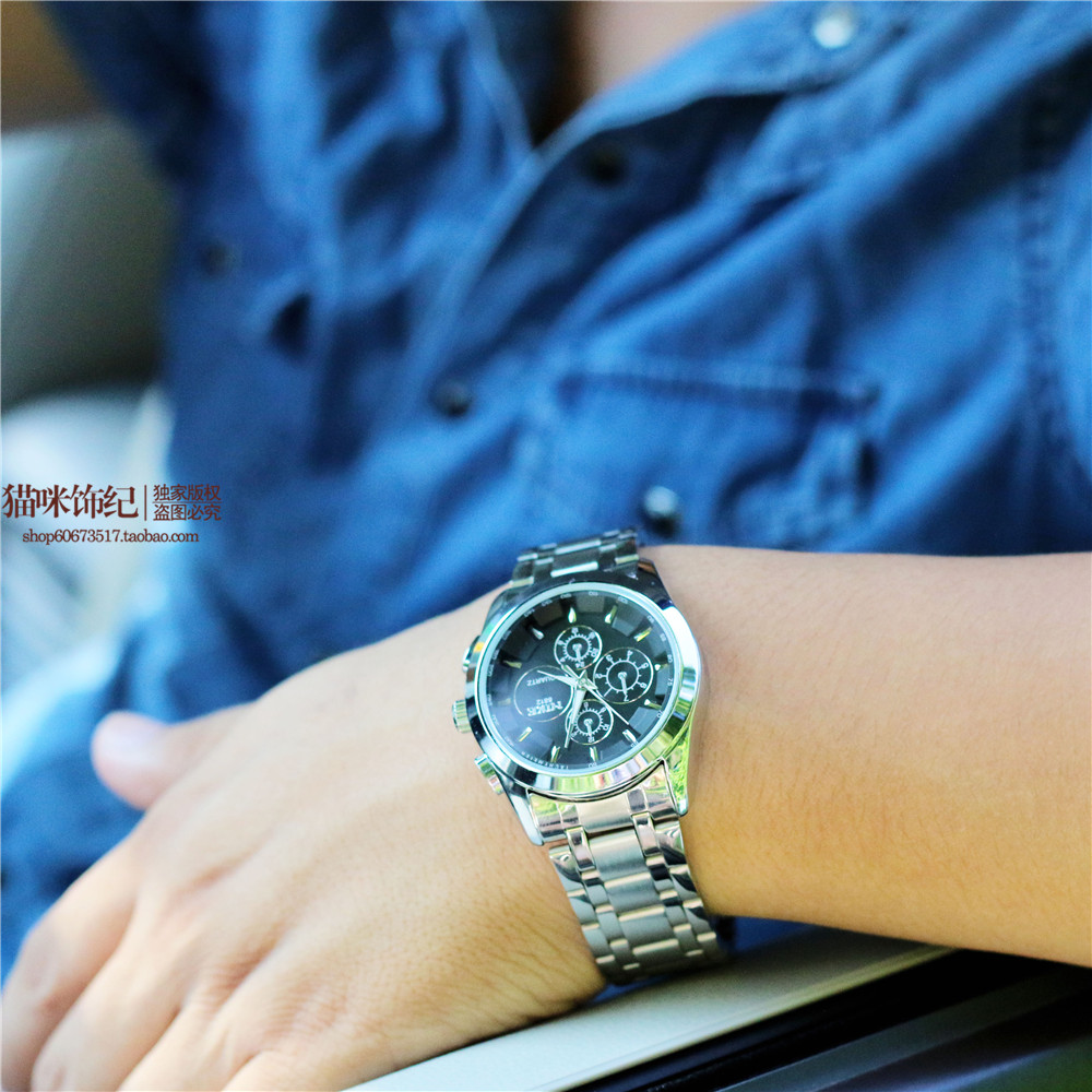包邮 2014新款正品香港男士钢带手表商务休闲男表 防水潮男石英表