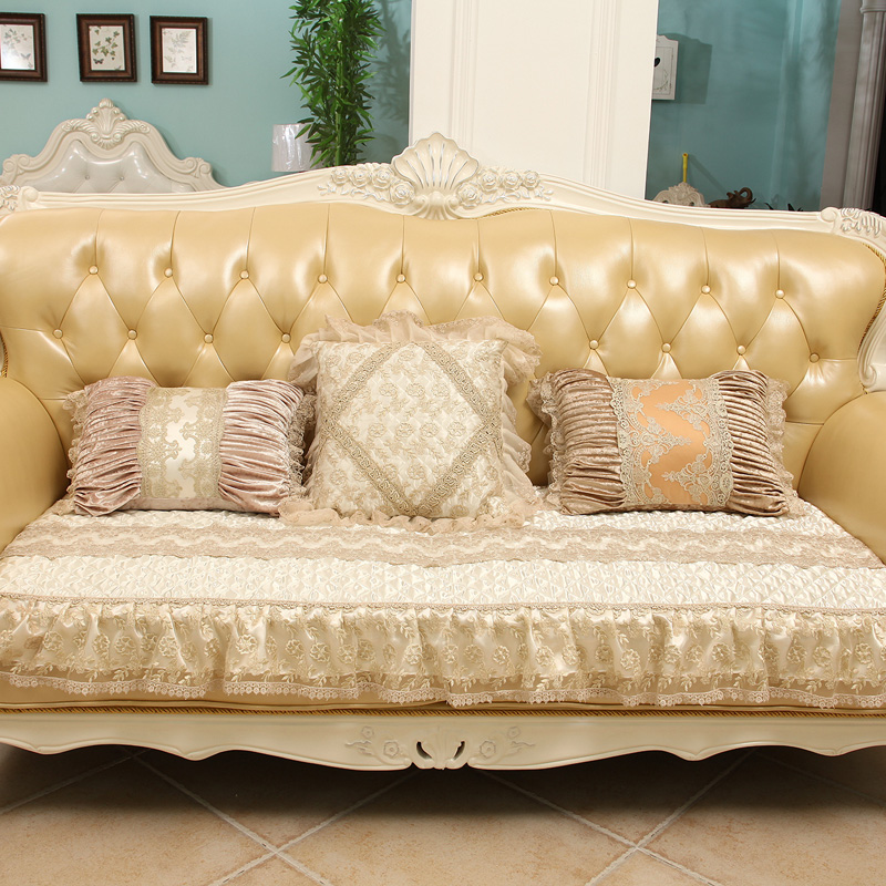 美丝纺 欧式高档奢华金色家园皮沙发垫  蕾丝花边贵妃椅坐垫定制