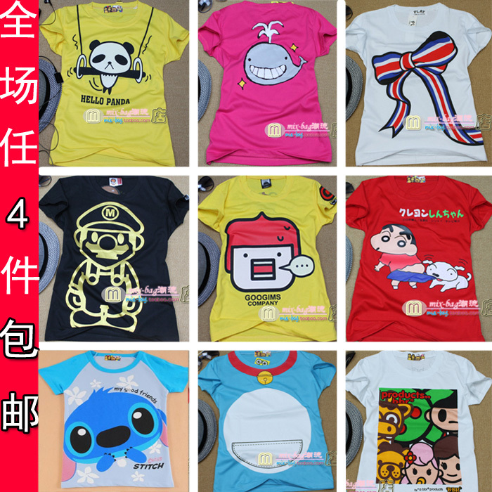 【四件包邮 】2011新款夏装 休闲女款 韩版卡通纯棉短袖T恤 爆款