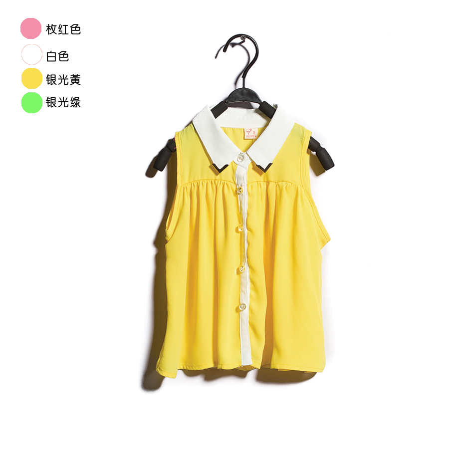 2014夏装新款儿童宝宝女童装  韩版尖领翻领无袖雪纺衫衬衫娃娃衫