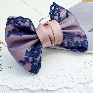 韩国进口气质型蕾丝蝴蝶结正品雪纺缎带蓝紫色发夹顶夹 满额包邮