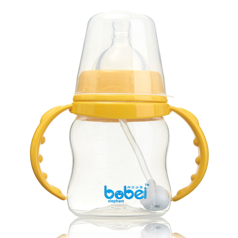 新生幼儿宽口径奶瓶带手柄自动吸管可爱葫芦型150 240ml成人母乳