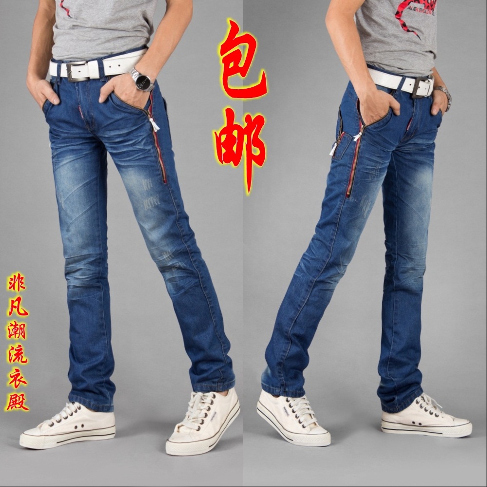 2014新款韩版春夏季男士牛仔裤直筒修身青少年潮流中腰宽松长裤子