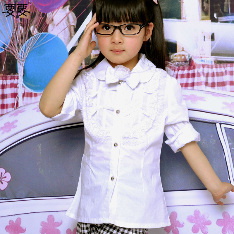 【要要】女童衬衫2011新款春秋长袖白色韩版衬衫全棉六一儿童演出