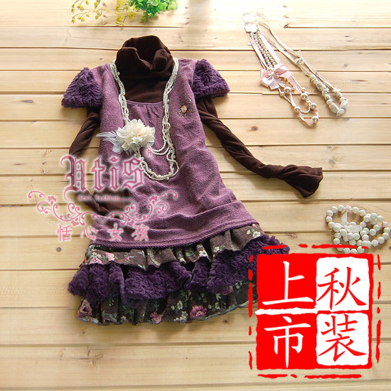 韩版瑞丽田园2011 秋装新款 两件套花色长袖毛呢连衣裙 送项链！
