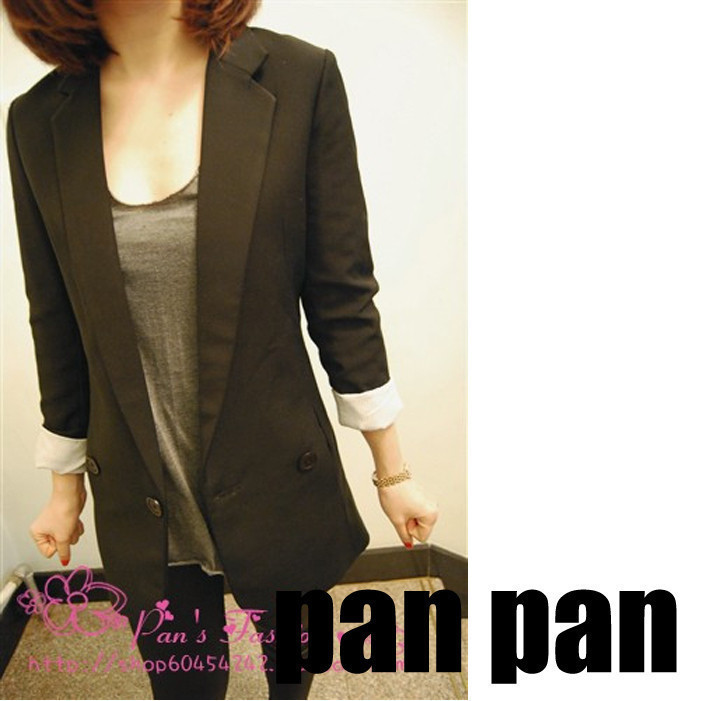【PANPAN】XF-031 欧美大热 黑色长款修身西装 袖子条纹设计