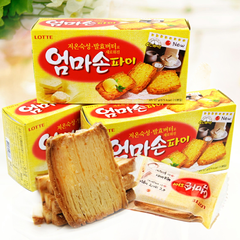 韩国原装进口食品 lotte乐天妈妈手派饼干127g*3盒