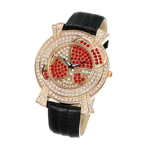 满天星镶钻蝴蝶潮流时尚女款皮带手表 送女友精品手表红色皮带表