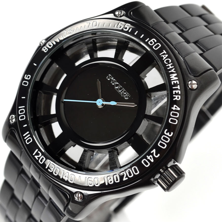 原装时加达 S2SQURE动感全黑色透空个性设计商务男士手表